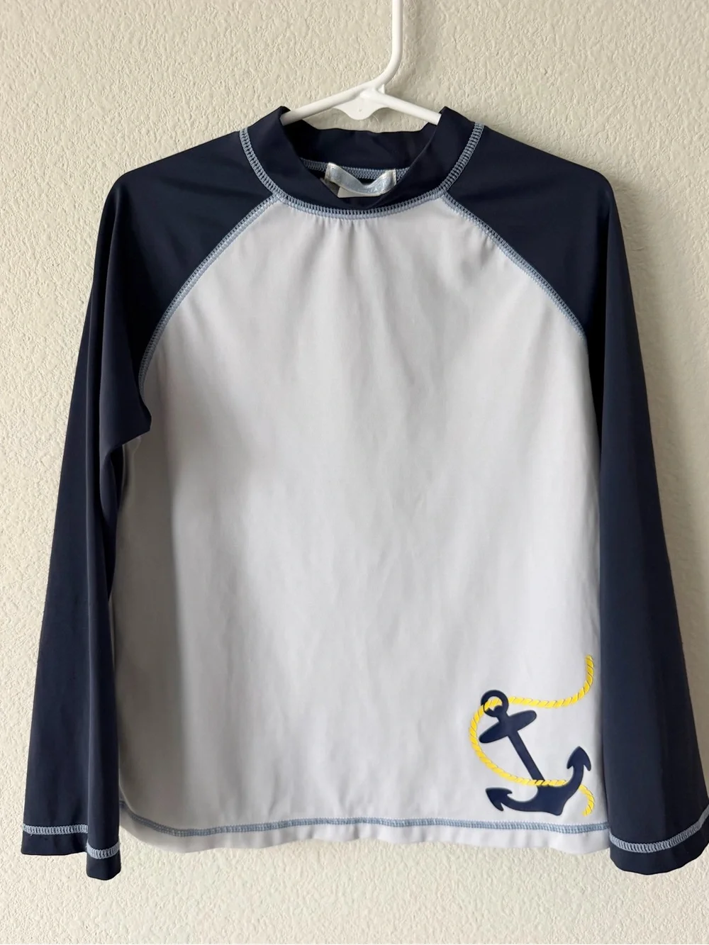 Janie and Jack Boys Rash Guard Swim Shirt Sz 5 Navy White Anchor Nautical UPF